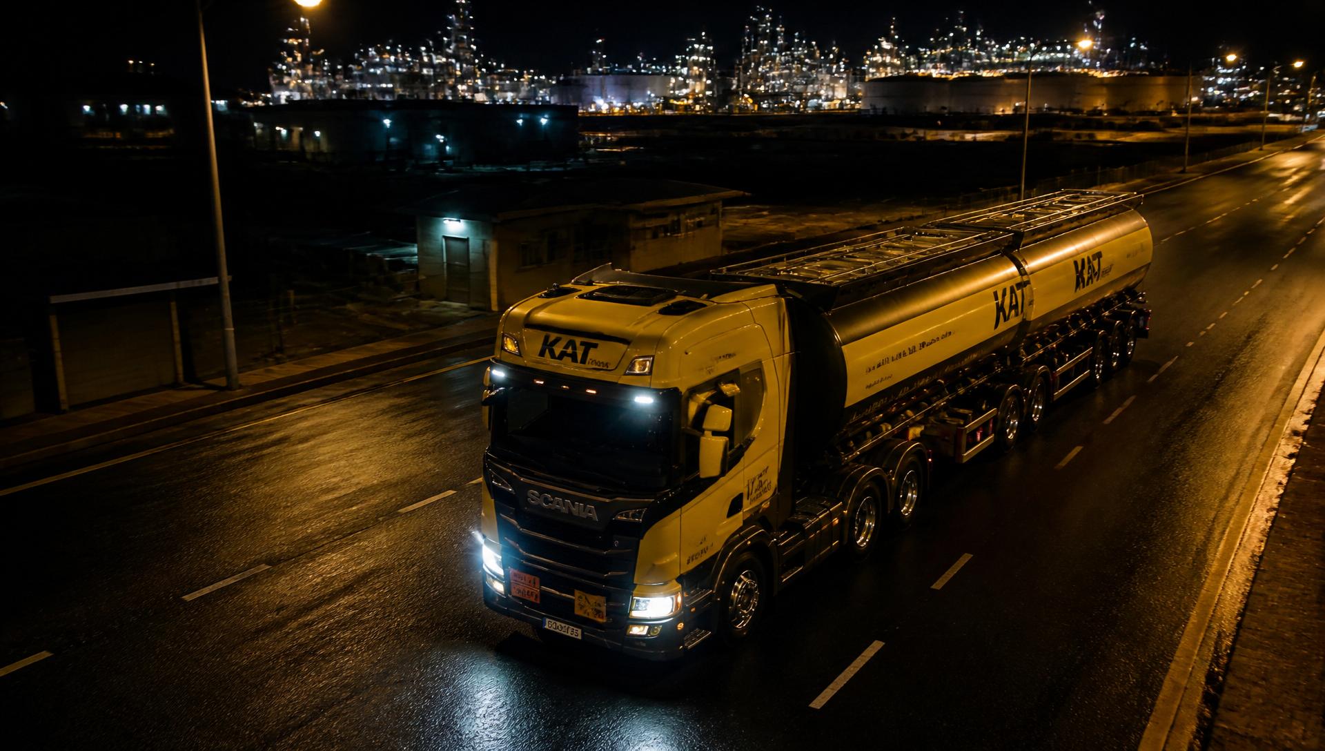 Diesel tanker at night